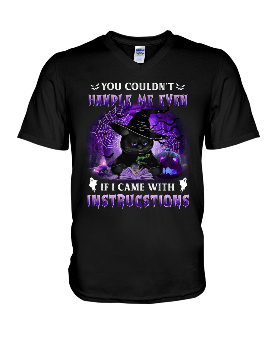 Black cat halloween you couldn't handle me even if I came with instrucstions v-neck