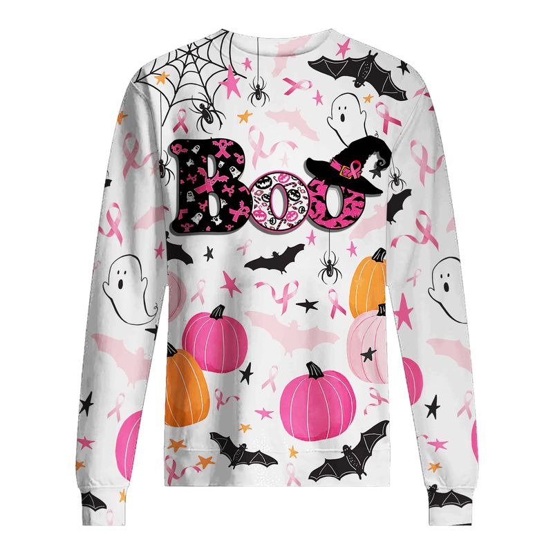 Boo halloween breast cancer awareness all over printed sweatshirt