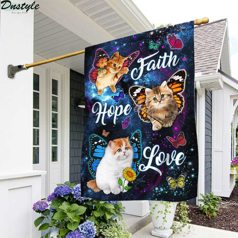 Cat Butterfly Faith Hope Love Flag