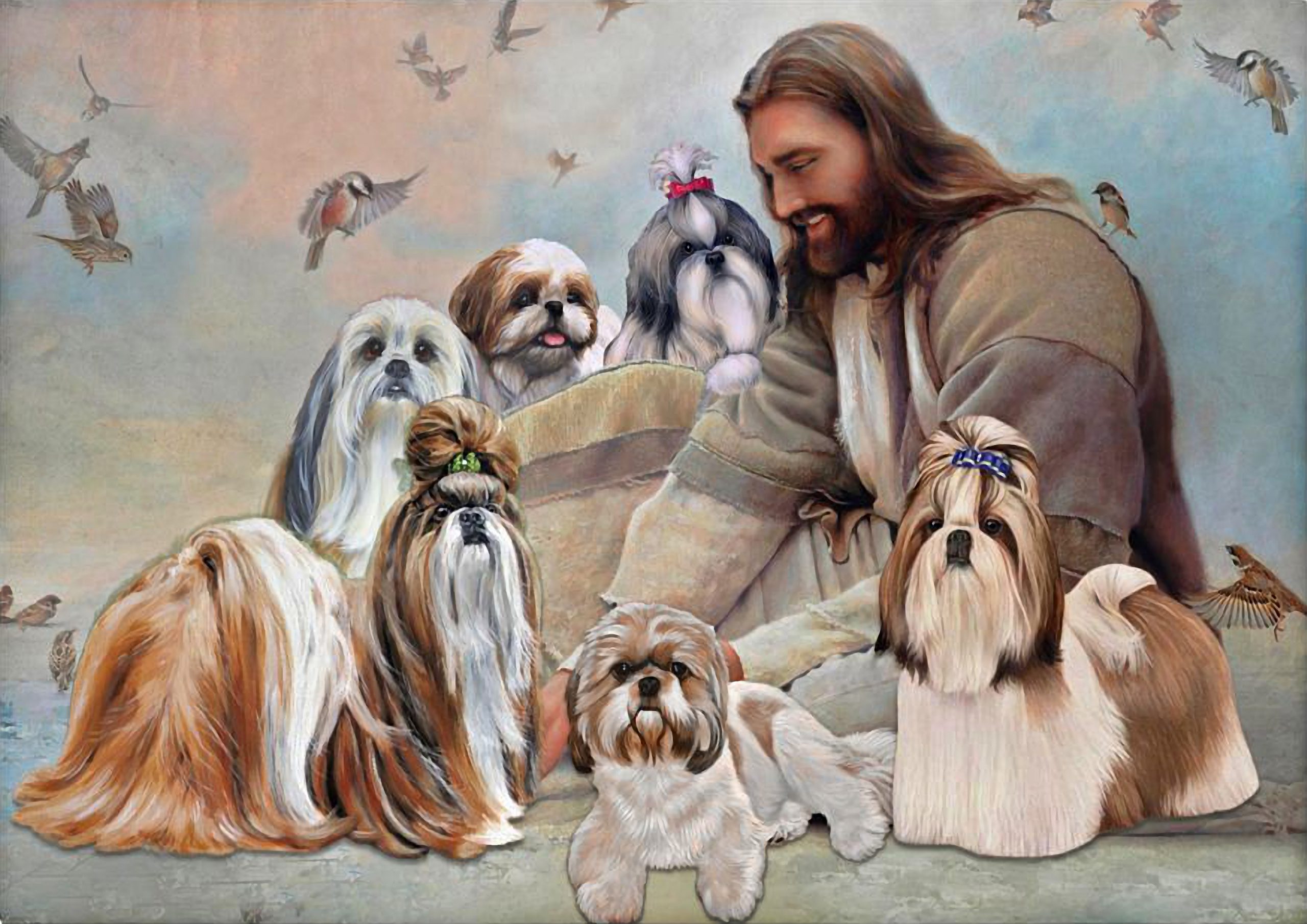 God surrounded by Shih Tzu angel poster