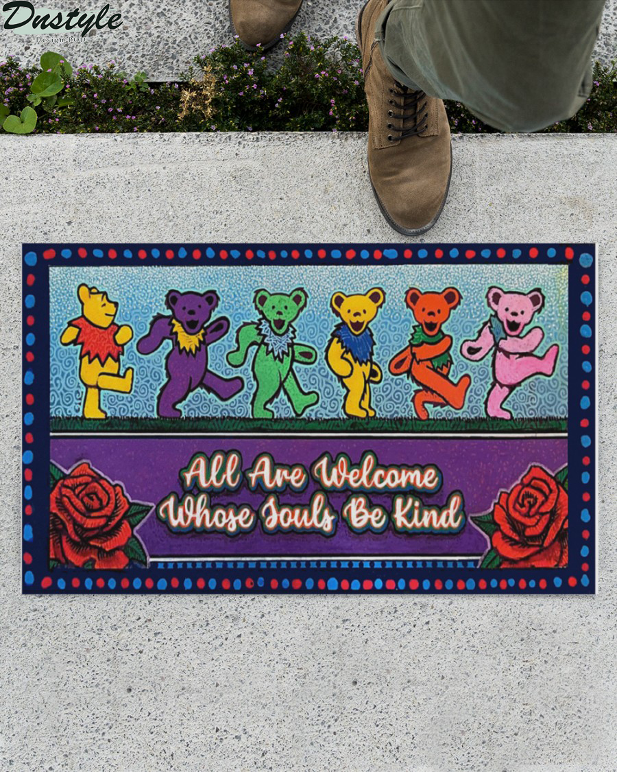 Grateful dead bears all are welcome whose souls be kind doormat