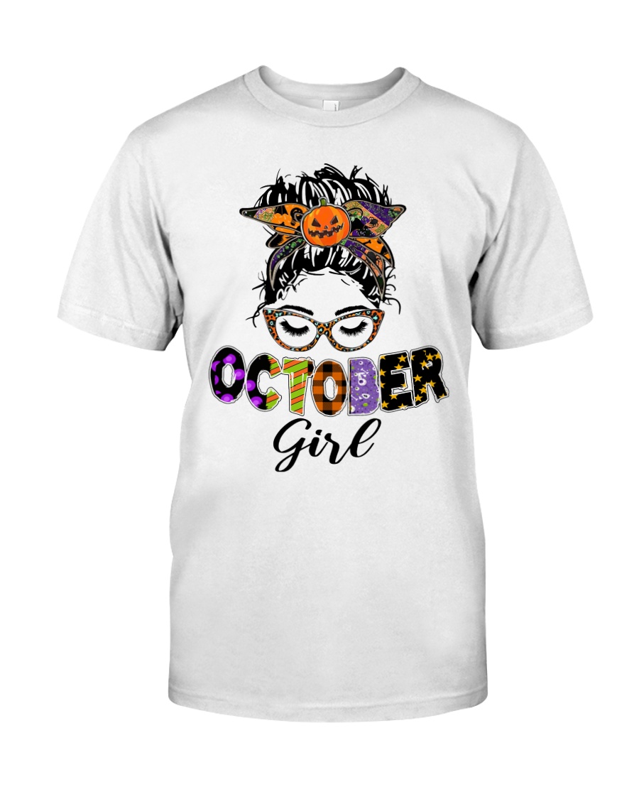 Halloween october girl messy bun shirt