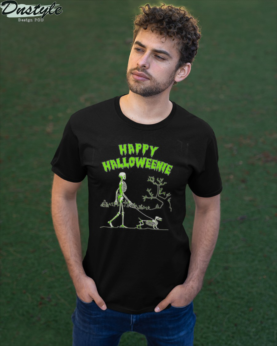 Happy Halloweenie Walking Skeleton With Dachshund Dog Shirt