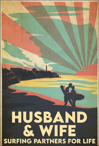 Husband and wife surfing partners for life poster