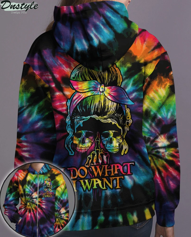 I do what i want skull tie dye girl 3d all over printed zip hoodie