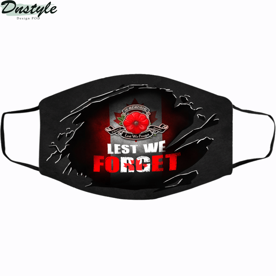 Lest We Forget Poppy Canada Flag Face Mask
