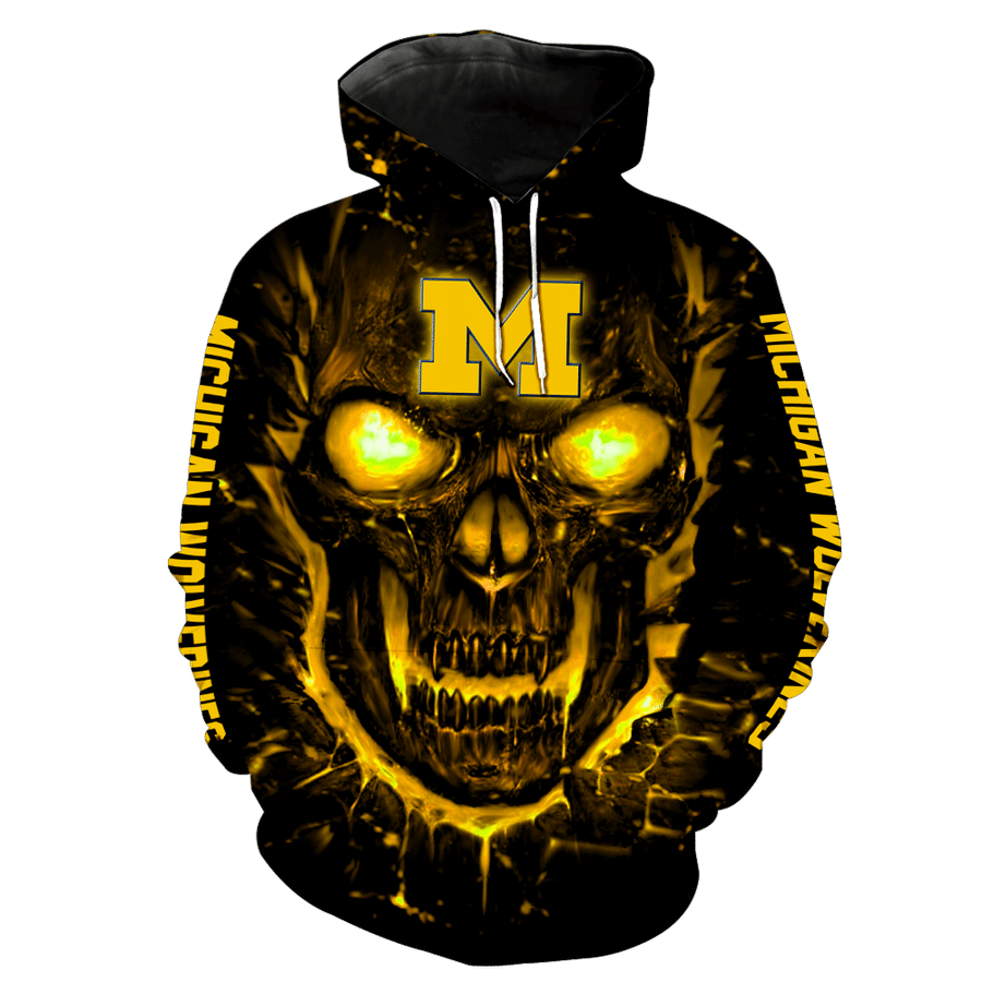 NCAA michigan wolverines basketball skull 3d full printed hoodie