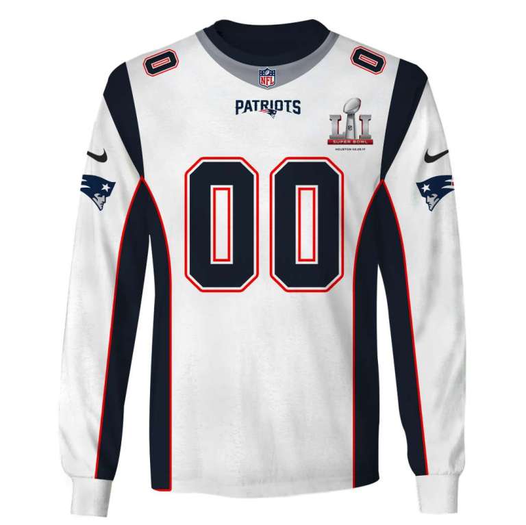 NFL New England Patriots super bowl lii custom name and number 3d printed long sleeve