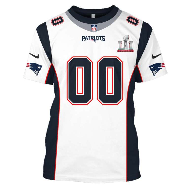 NFL New England Patriots super bowl lii custom name and number 3d printed shirt