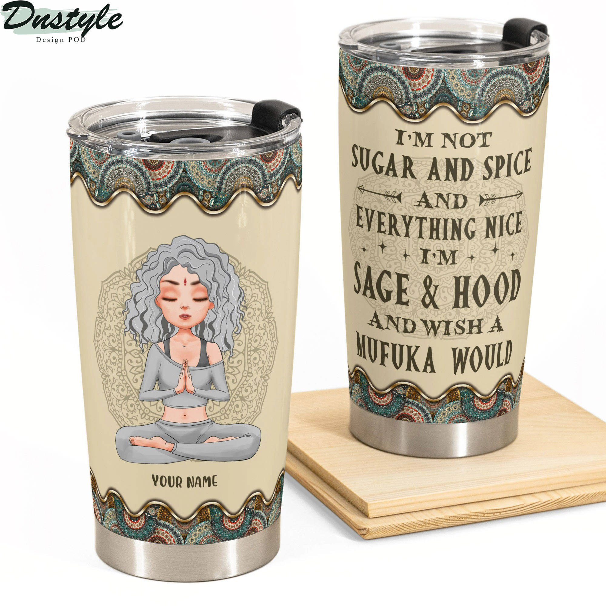 Personalized Yoga girl I'm not sugar and spice and everything nice tumbler