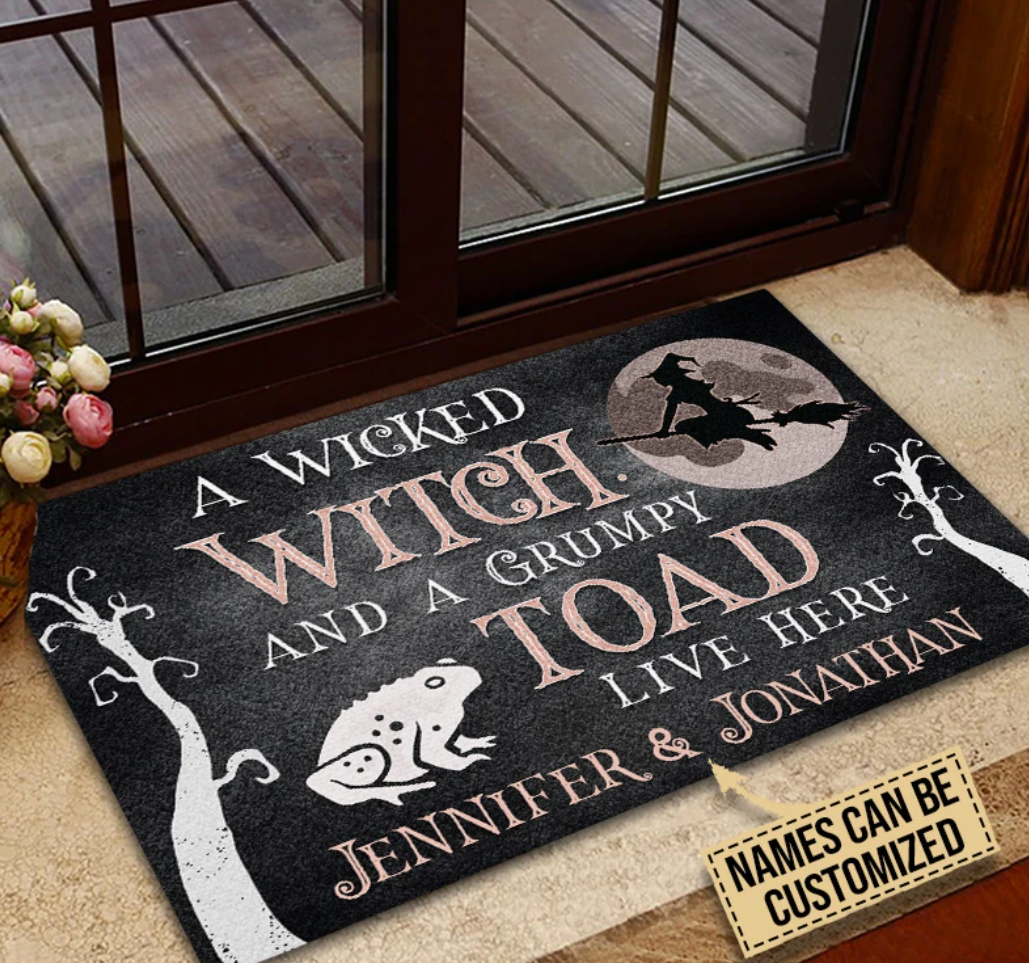 Personalized a wicked witch and a grumpy toad live here doormat