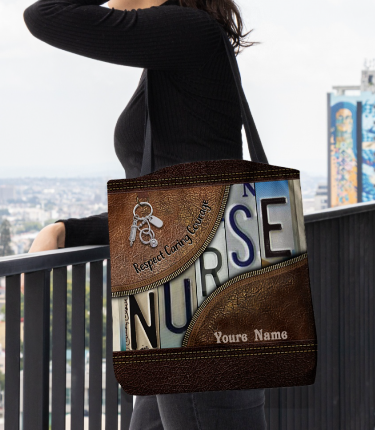 Personalized nurse respect caring courage tote bag