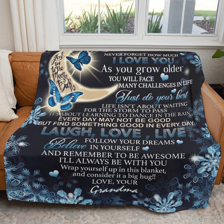 To my granddaughter I love you to the moon and back love your grandma fleece blanket 2