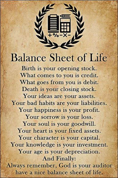 Balance sheet of life poster