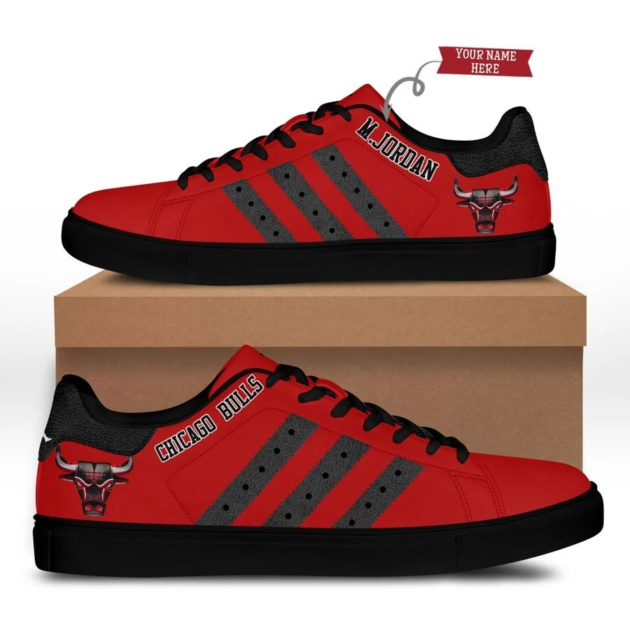 Chicago Bulls custom name red stan smith low top shoes 2