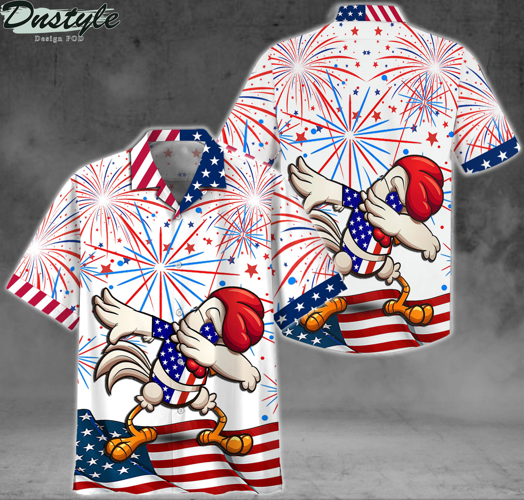 Chicken dabbing american flag firework shirt