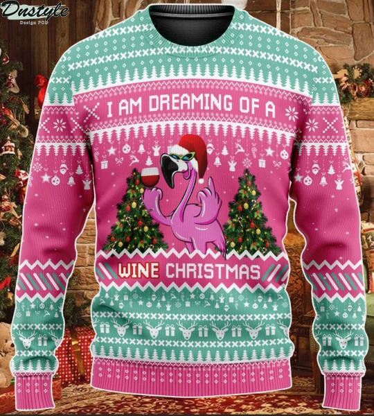 Flamingo I'm Dreaming Of A Wine Christmas ugly sweater