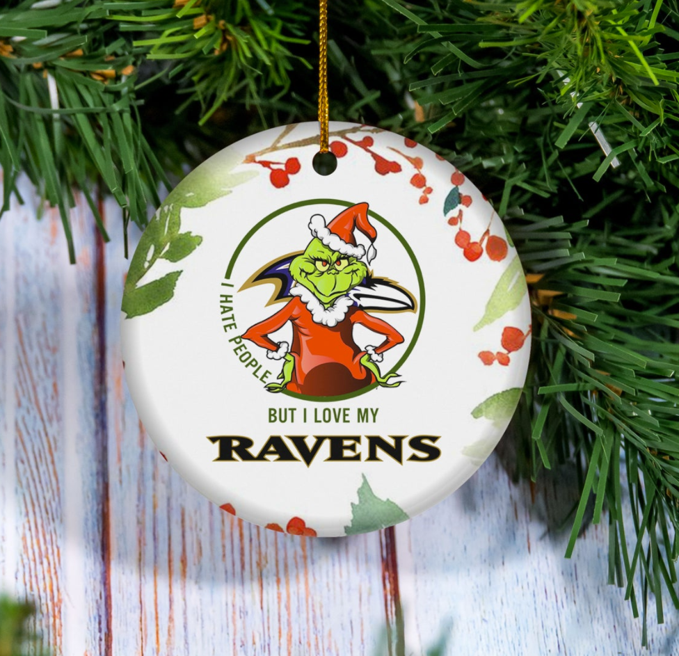 Grinch i hate people but i love Baltimore Ravens Christmas Ornament