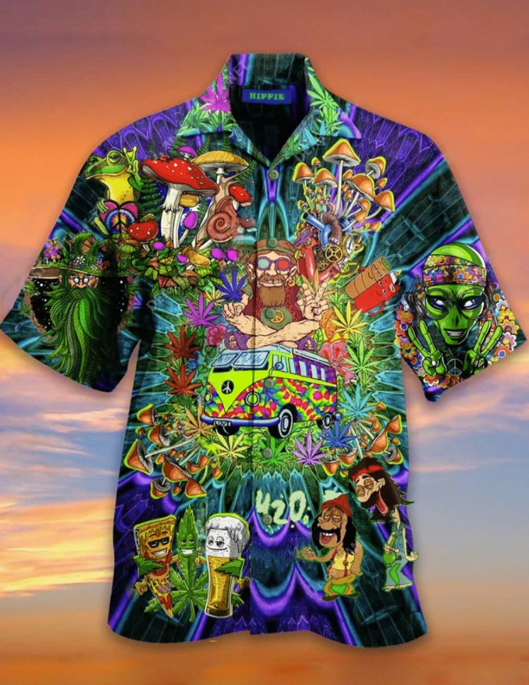 Hippie weed and mushroom hawaiian shirt