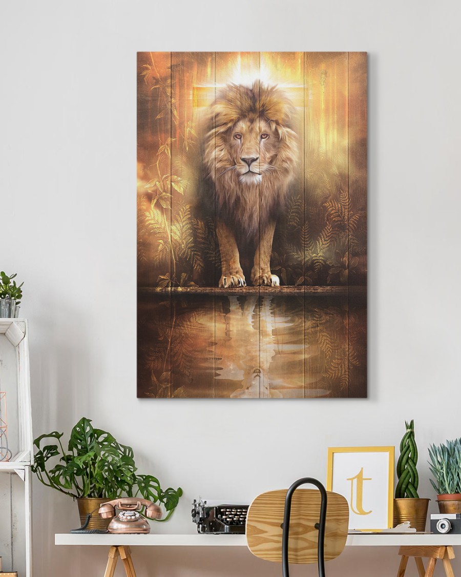 Lion and lamb water mirror reflection canvas 2