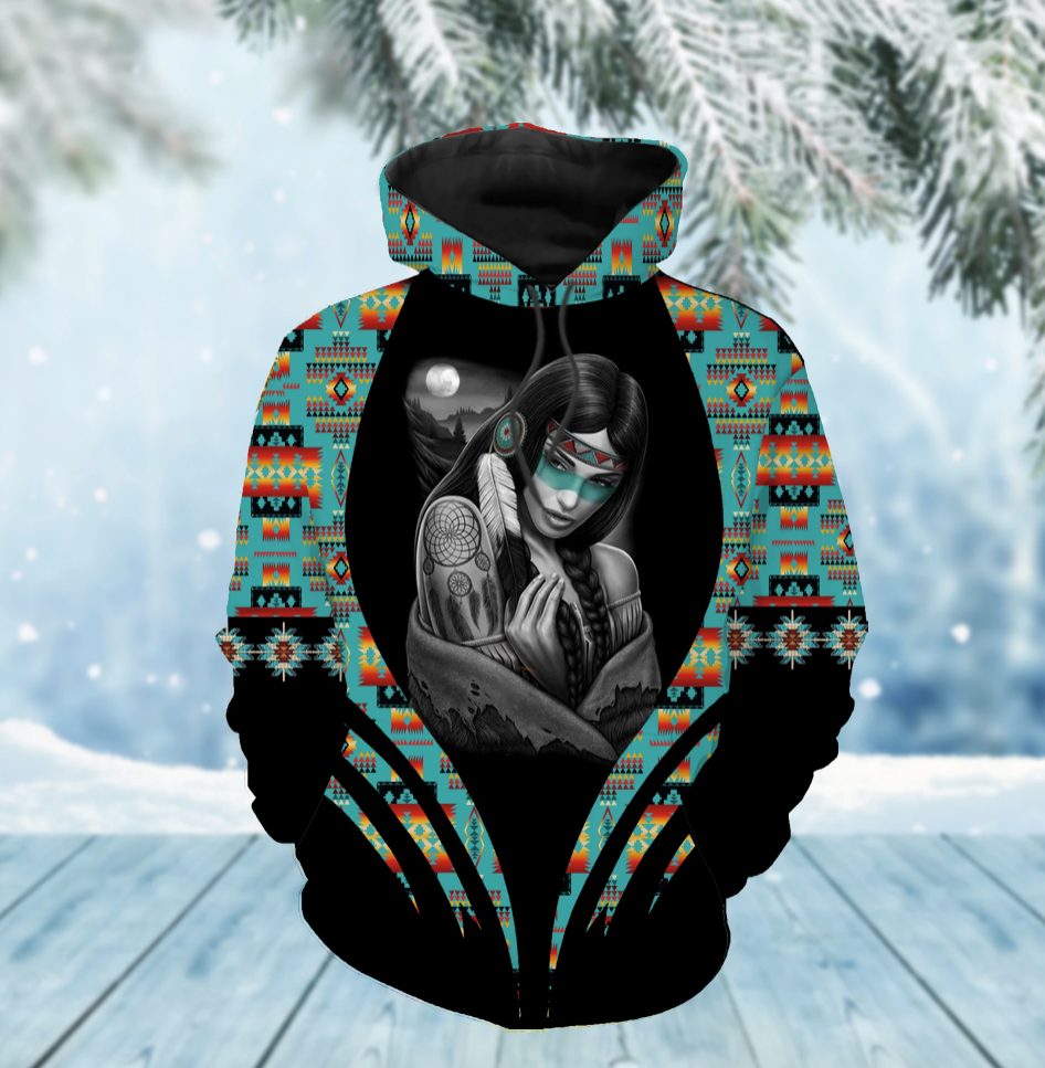 Native American girl all over printed 3D hoodie