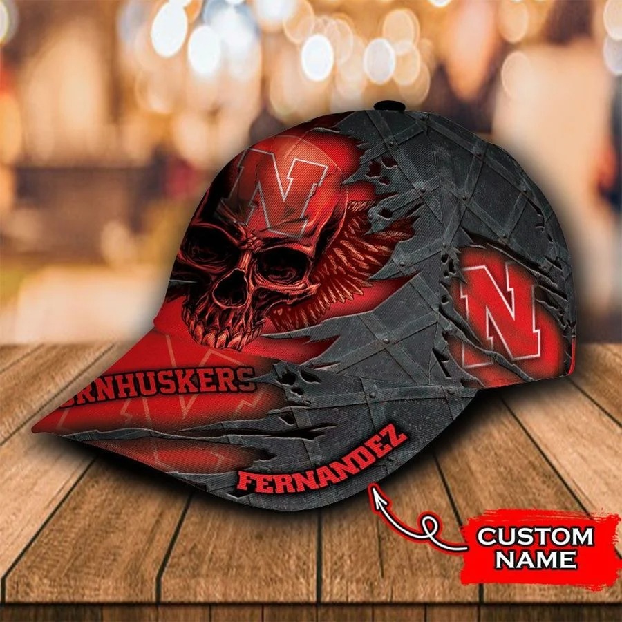 Nebraska Cornhuskers football NCCA Skull Custom Name Classic Cap 2