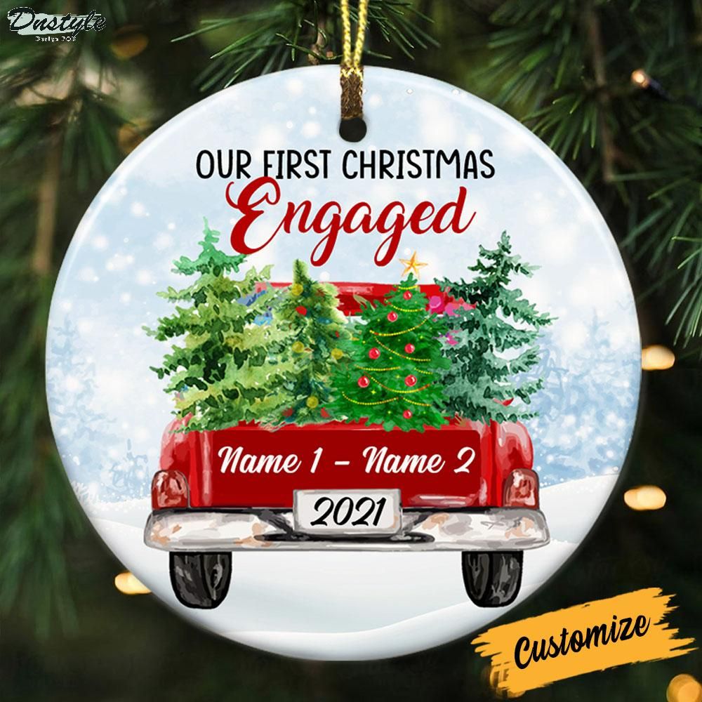 Personalized Couple our first christmas engaged red truck ornament