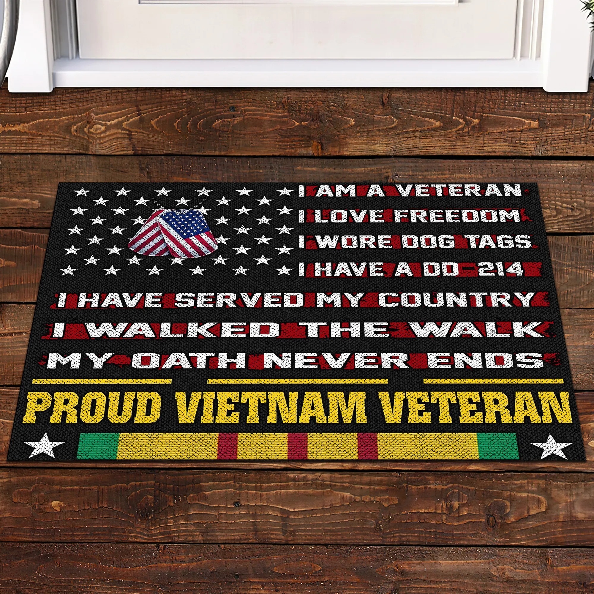 Proud Vietnam Veteran I am a veteran I love freedom doormat 1