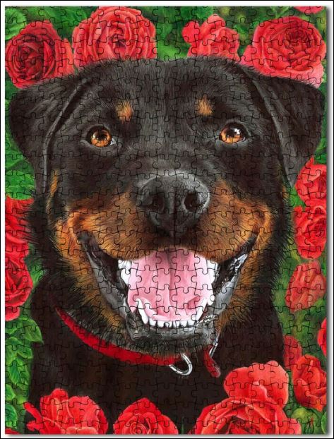 Rottweiler and roses jigsaw puzzles