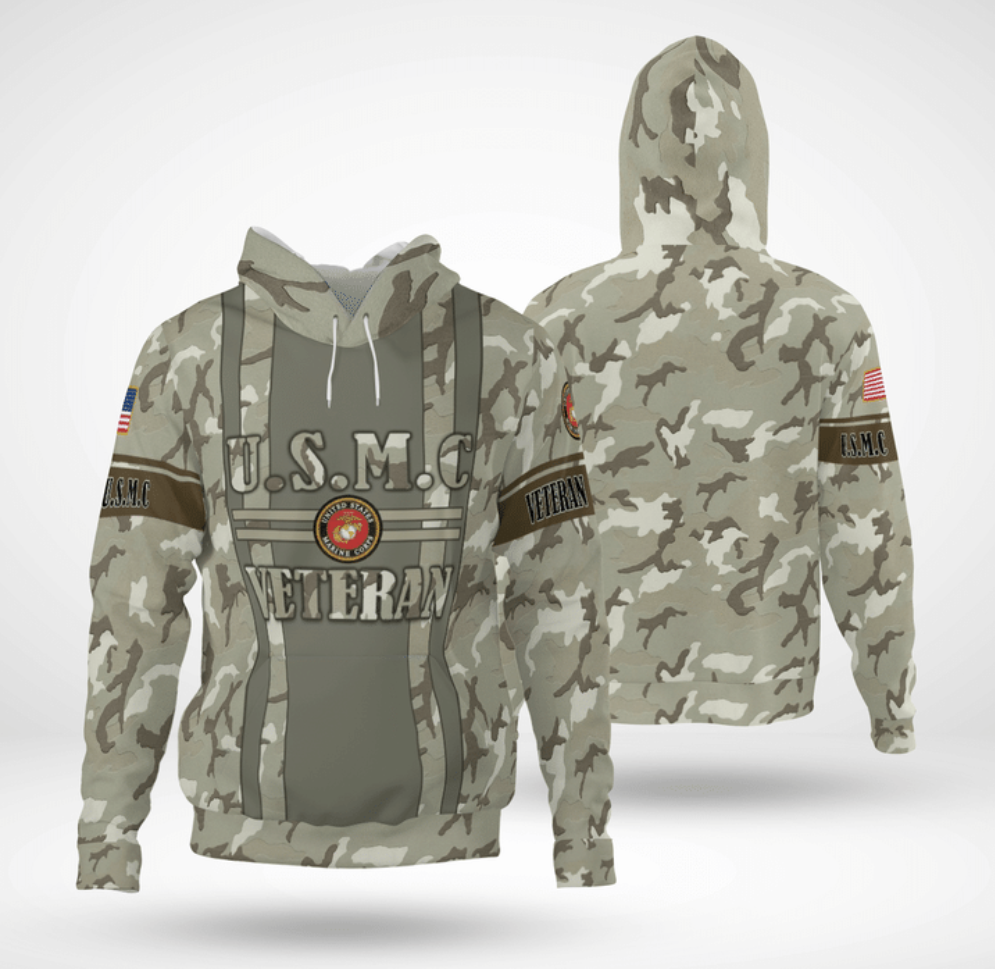 USMC veteran camo all over printed 3D hoodie