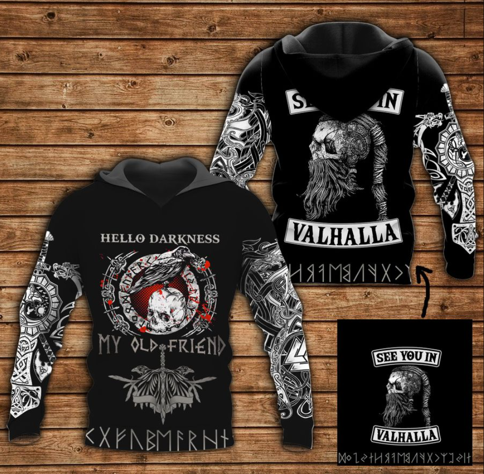 Viking hello darkness my old friend all over printed 3D hoodie