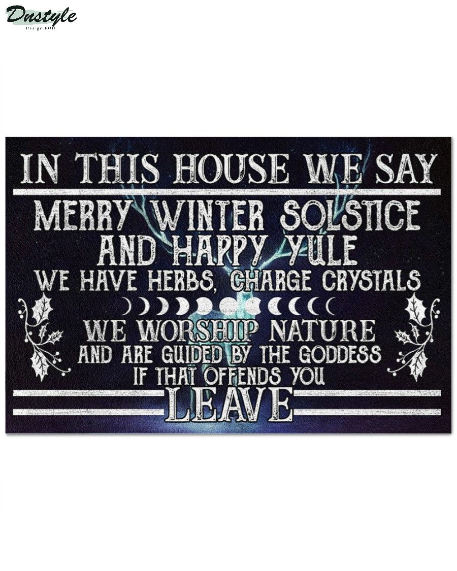 Witch in this house we say merry winter solstice and happy yule doormat