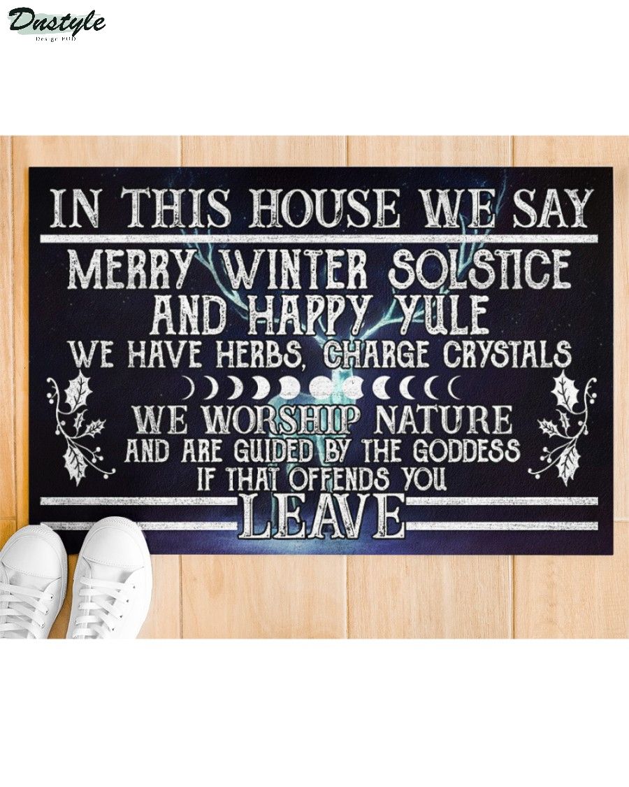 Witch in this house we say merry winter solstice and happy yule doormat 3