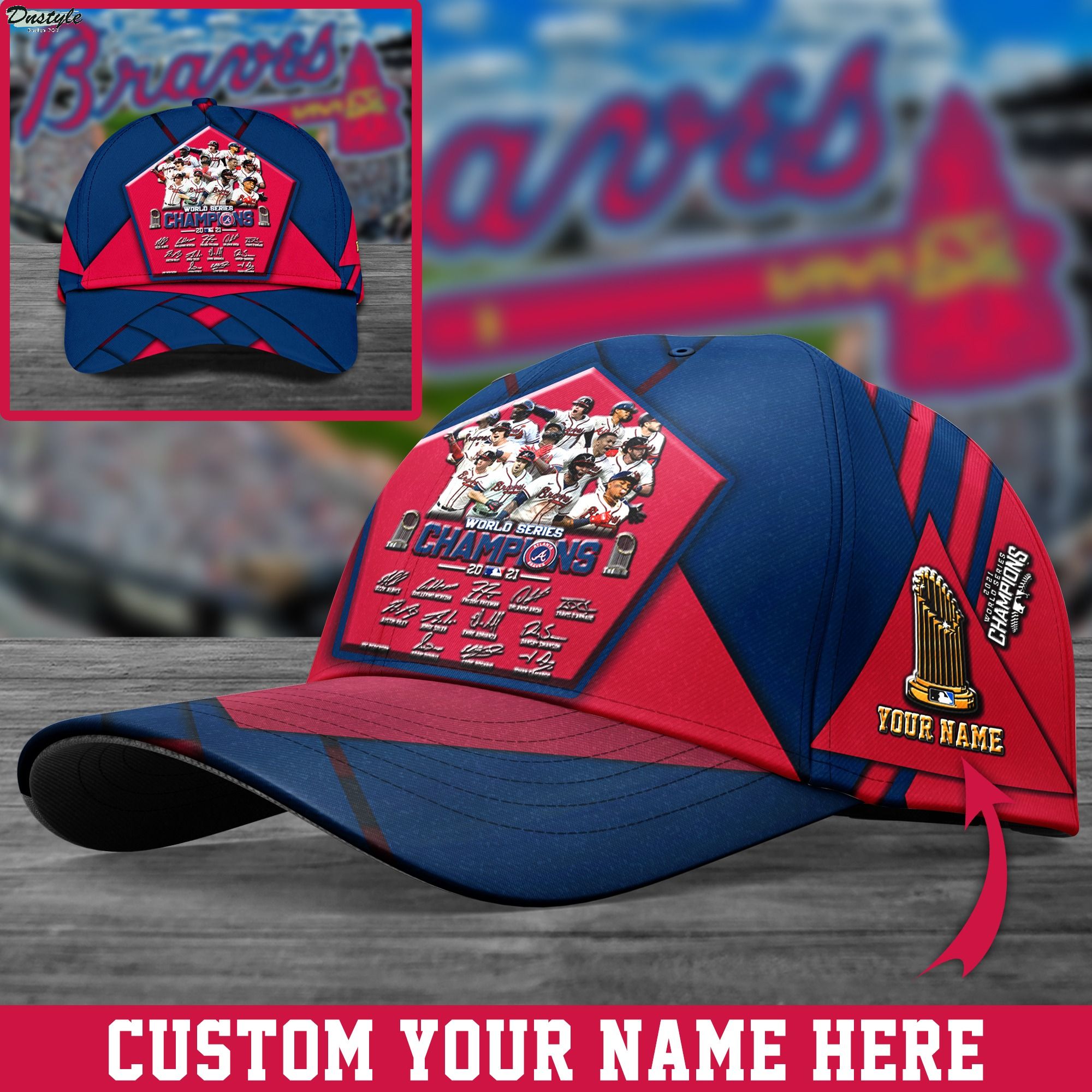 Atlanta Braves Champions Signature World Series Champions Custom Name Cap 3