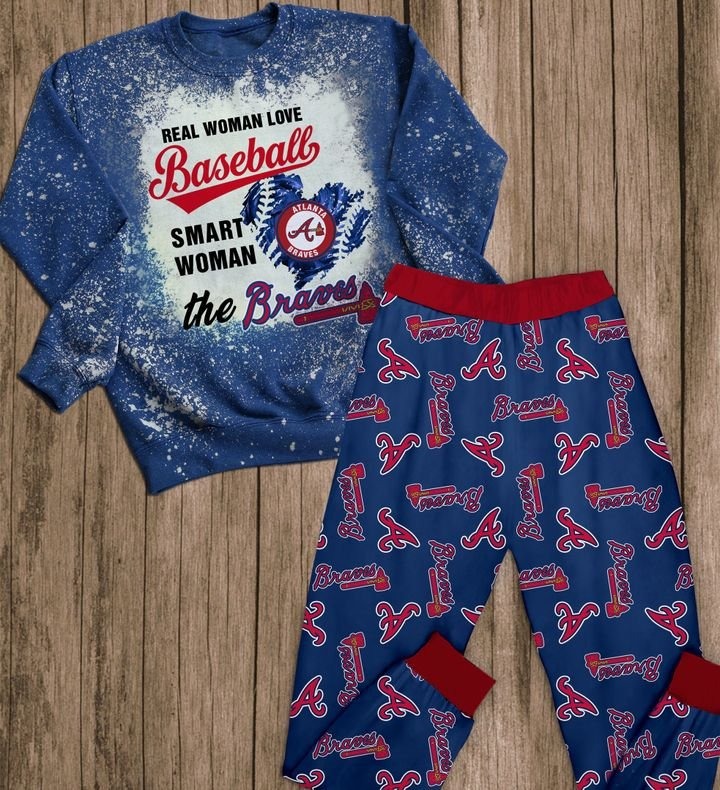 Atlanta Braves real woman love baseball pajamas set