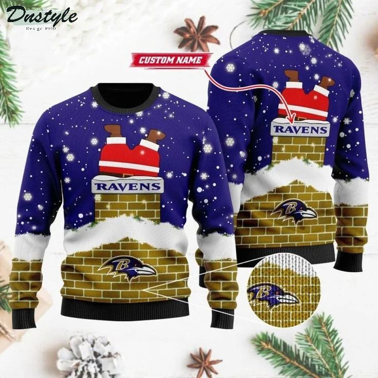 Baltimore Ravens Santa Claus Go Down Custom Name Ugly Christmas Sweater
