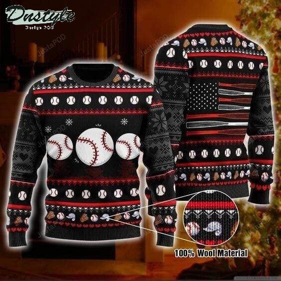 Baseball Ball Hat Gloves Ugly Christmas Sweater