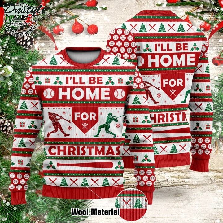 Baseball I will be home for christmas ugly sweater 1