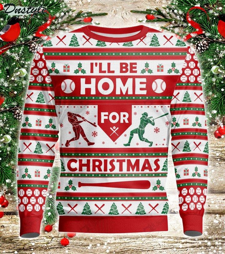 Baseball I will be home for christmas ugly sweater
