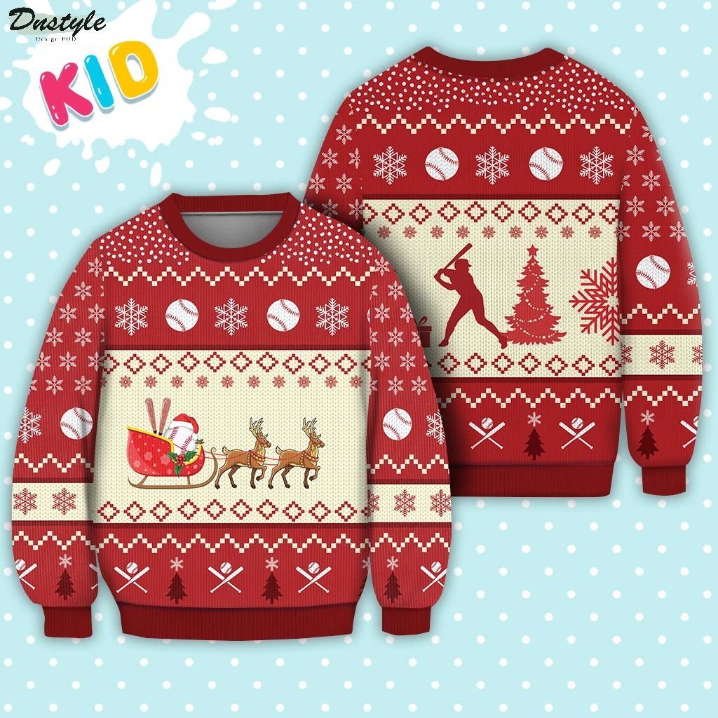 Baseball Reindeer Christmas Ugly Sweater 1