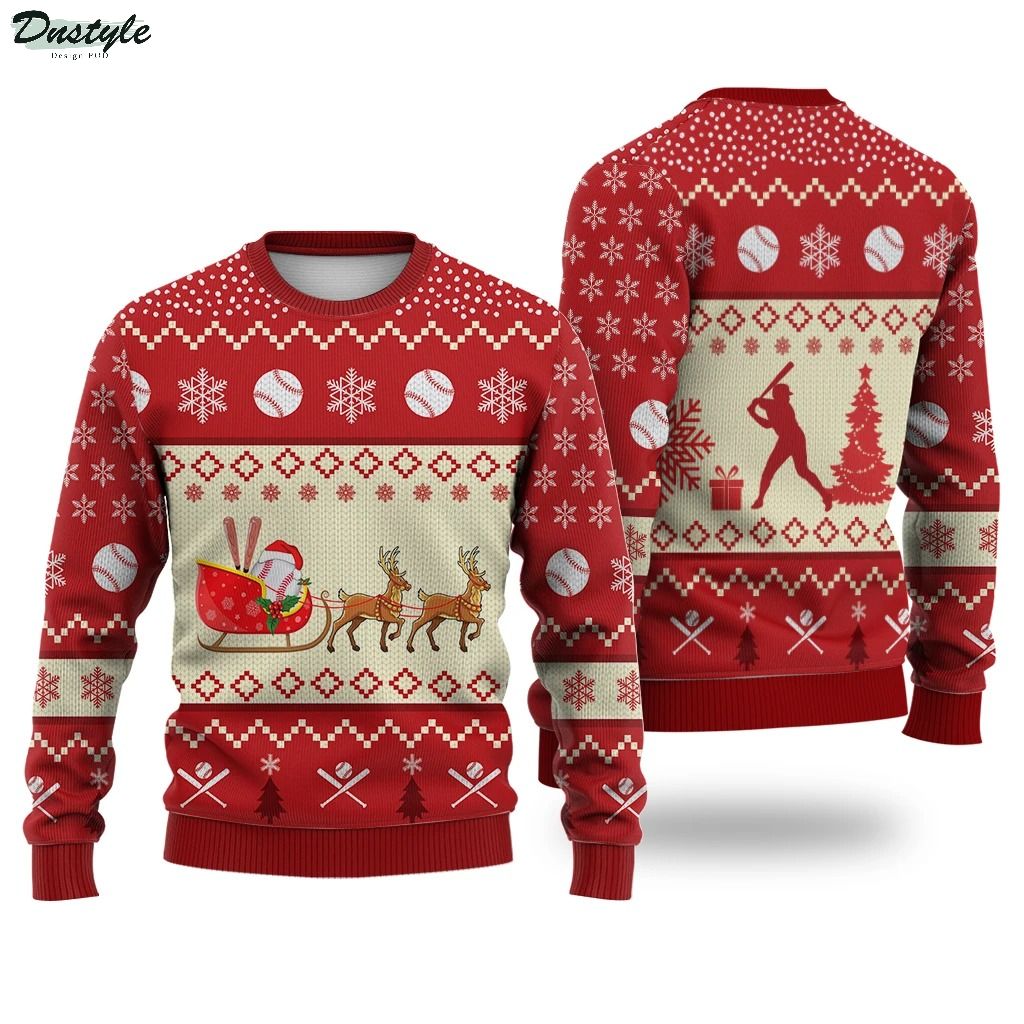 Baseball Reindeer Christmas Ugly Sweater