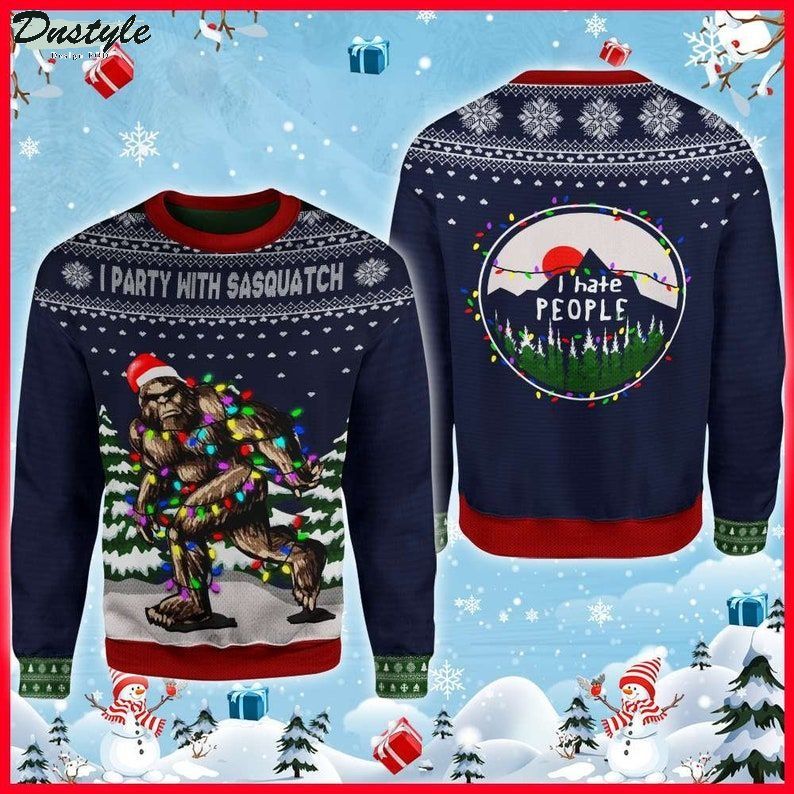 Big foot I party with sasquatch ugly christmas sweater