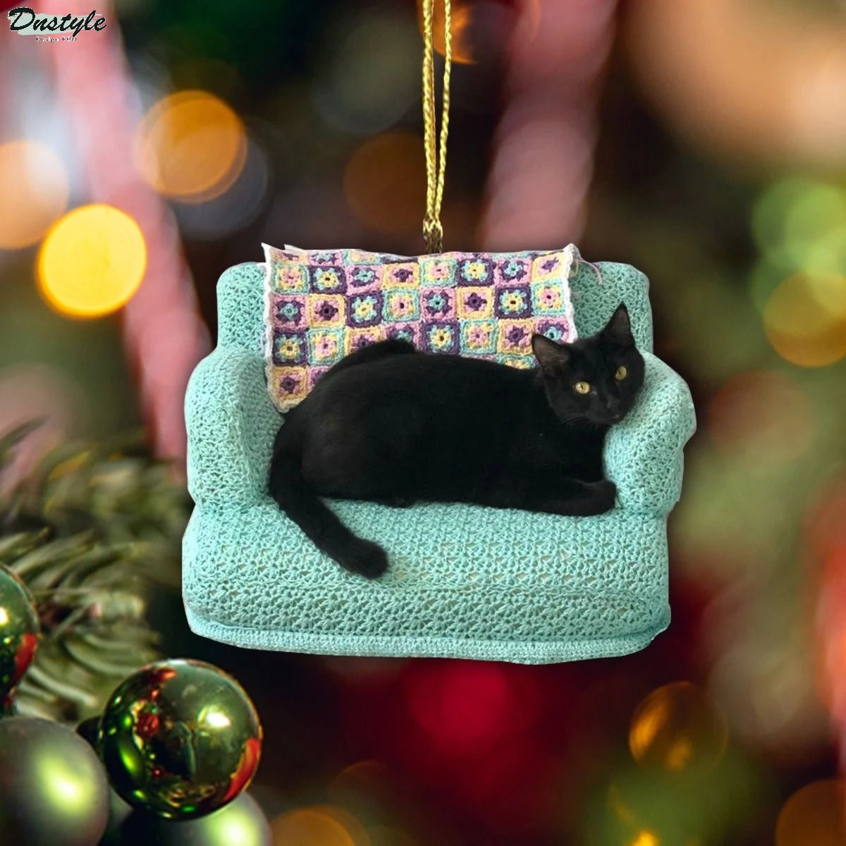 Black cat on chair amazing merry christmas ornament