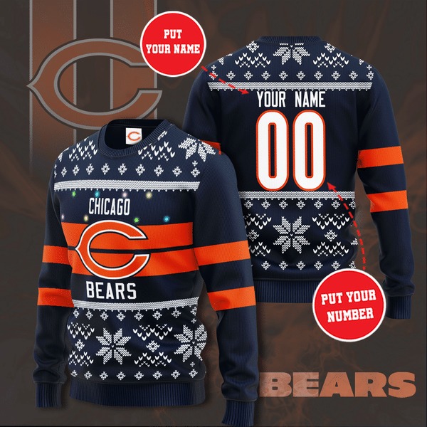 Chicago Bears NFL custom name and number ugly christmas sweater