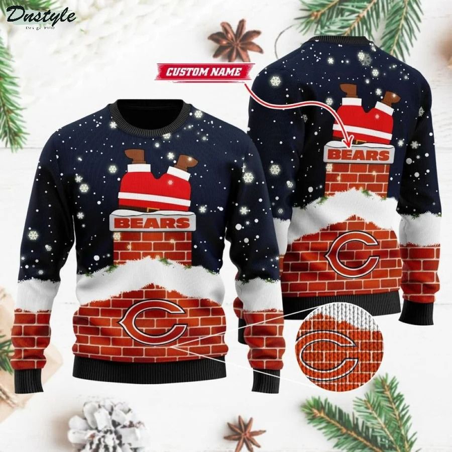Chicago Bears Santa Claus Go Down Custom Name Ugly Christmas Sweater