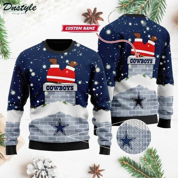 Dallas Cowboys Santa Claus Go Down Custom Name Ugly Christmas Sweater