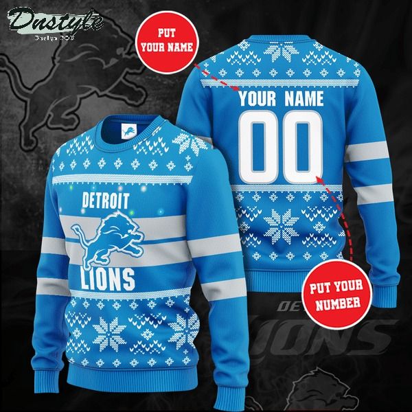 Detroit Lions NFL custom name and number ugly christmas sweater