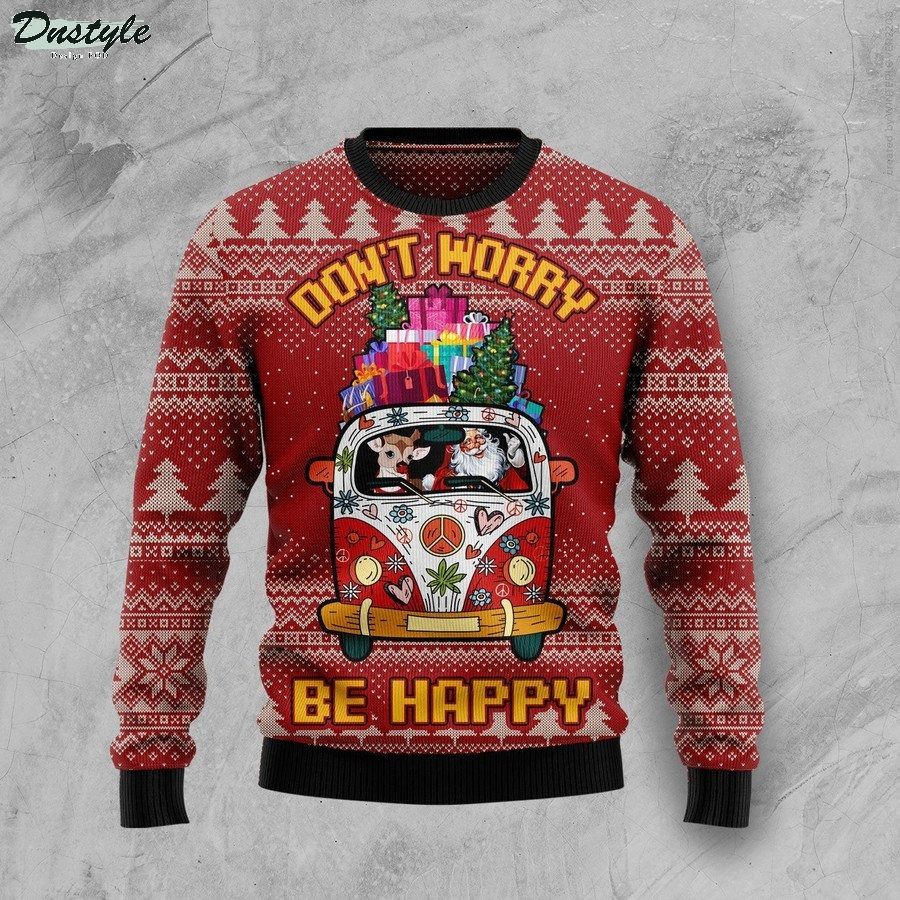 Don't Worry Be Happy Hippie Van Ugly Christmas Sweater