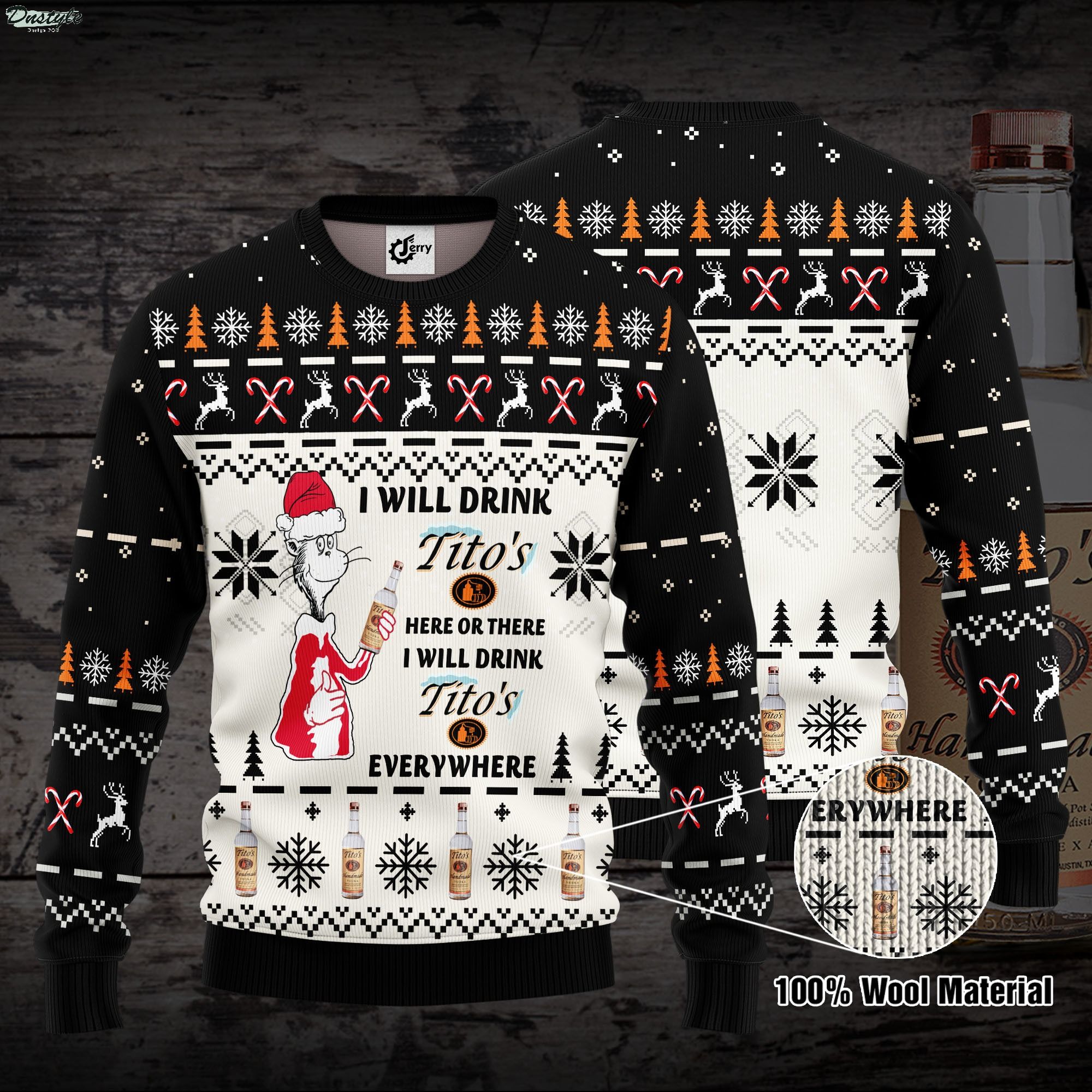 Dr. Seuss I Will Drink Tito’s Here Or There Ugly Christmas Sweater