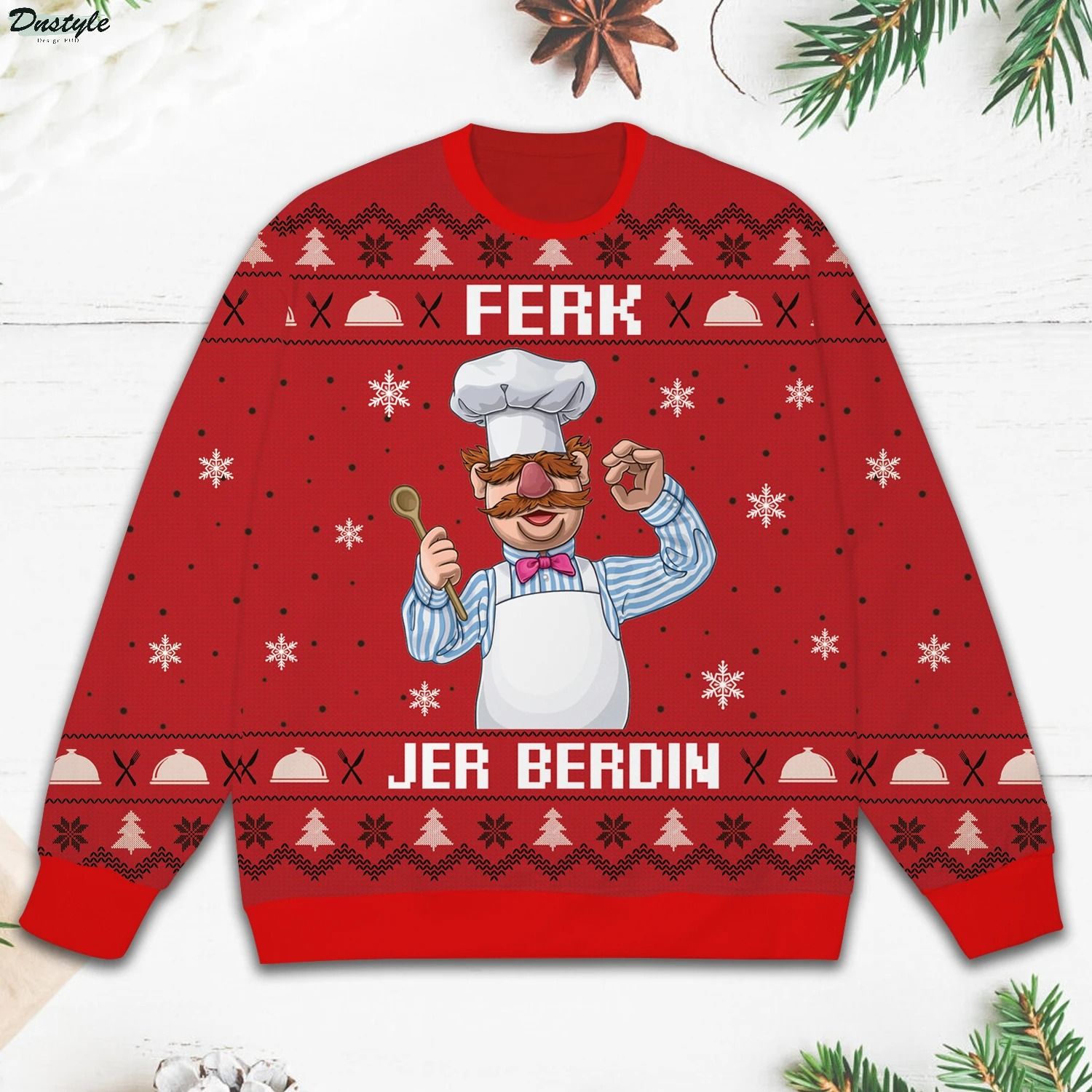 Ferk Jer Berdin The Swedish Chef Red Christmas Ugly Sweater 1